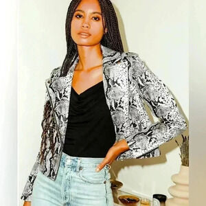 BB Dakota Vegan Leather Moto Jacket Watch Out Snake Python Print Mob Wife